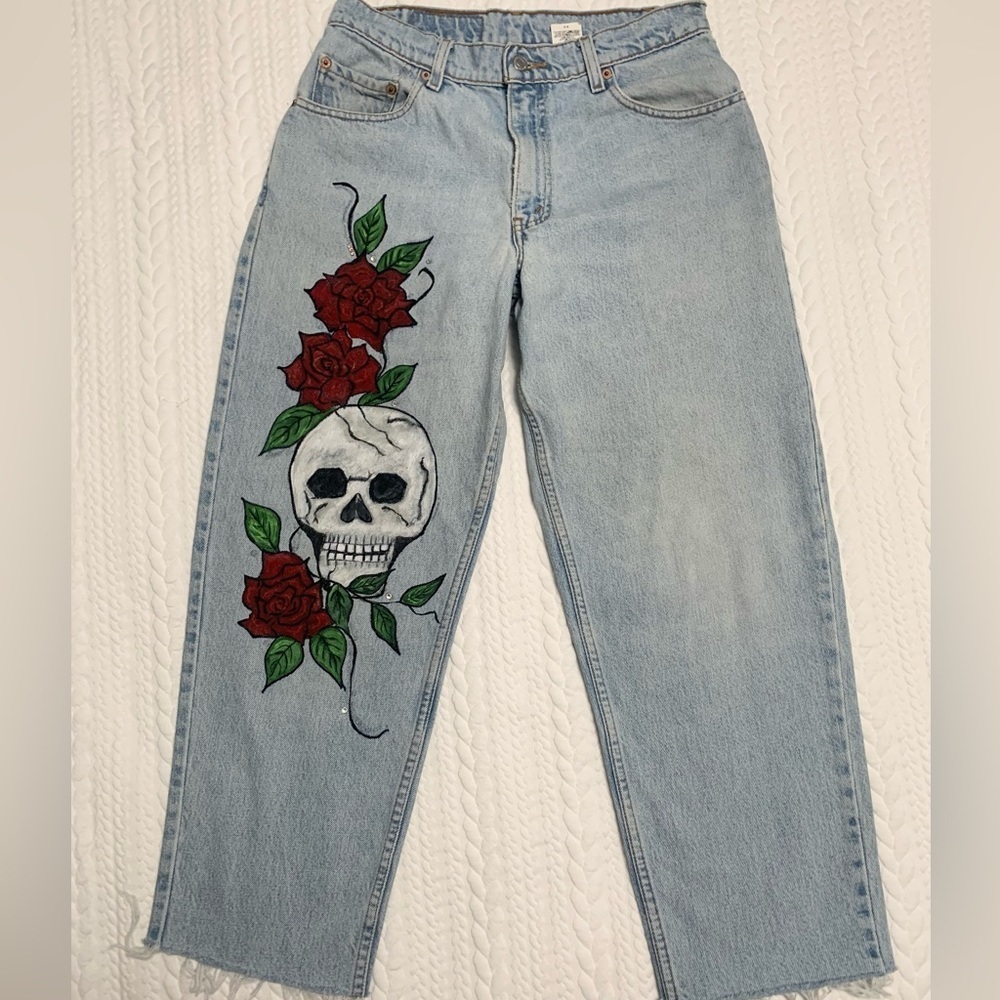 custom Levi’s 560 loose fit tapered leg cropped, distressed hem
